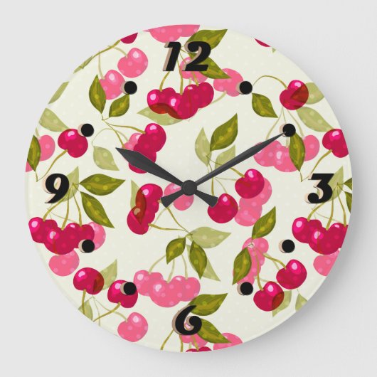 熟したさくらんぼ ラージ壁時計 (正面)