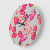 熟したイチゴの手描きテクスチャ ラージ壁時計 (傾斜)