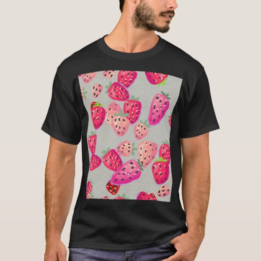 熟したイチゴの手描きテクスチャ Tシャツ (正面)