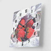 熟したイチゴ スクエア壁時計 (傾斜)