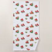 熟したジューシーで赤いスイカのスライス ビーチタオル (正面)