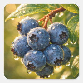 熟したブルーベリーに雨滴 スクエアシール