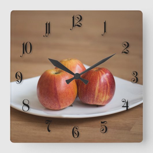 熟したリンゴが3つ スクエア壁時計 (正面)