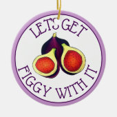 熟した新鮮な薄切り紫色のイチジクの木の果実 セラミックオーナメント (正面)