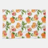 熟した桃、アプリコットとプラムの果実パターン キッチンタオル (横)