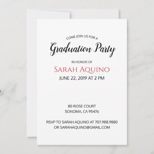 熟女の写真は決して遅すぎる卒業パーティー 招待状 (裏面)