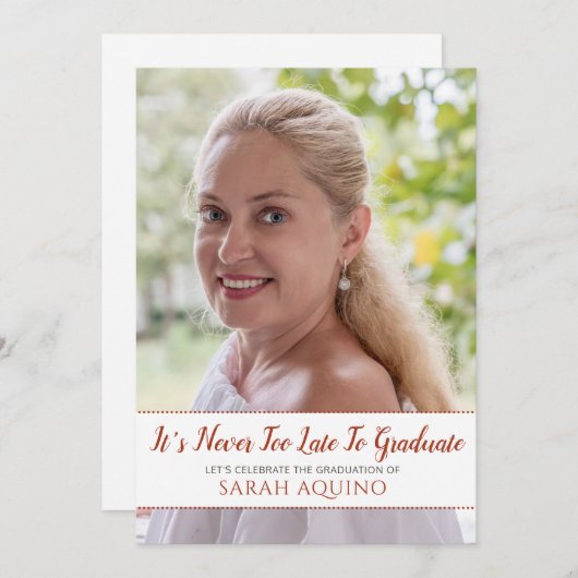 熟女の写真は決して遅すぎる卒業パーティー 招待状 (正面/裏面)