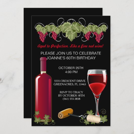 熟年した大人のワイン誕生パーティー 招待状 (正面/裏面)