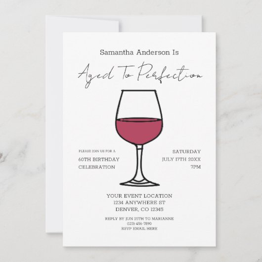 熟成から完成度までのワイン60誕生日招待状 招待状 (正面)