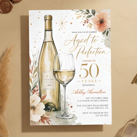 熟成された白ワインのように50歳の誕生日を迎える 招待状
