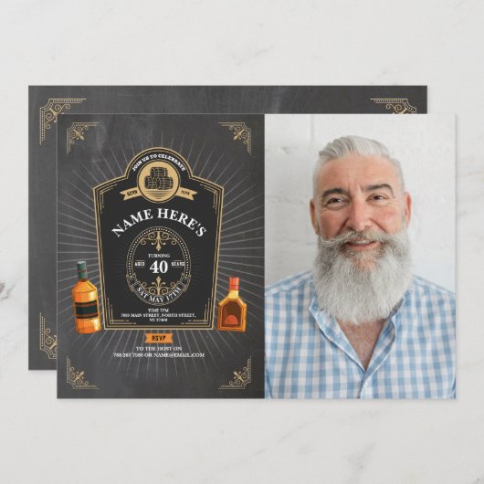 熟成したウイスキー誕生日50番目のチョーク 招待状 (正面/裏面)