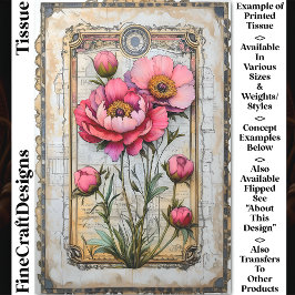 熟成パーチメントDA1Lデコパージュの緑豊かなピンクの牡丹 薄葉紙