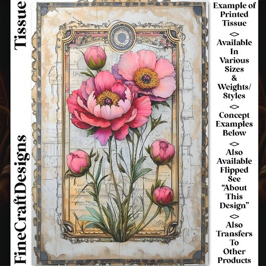 熟成パーチメントDA1Lデコパージュの緑豊かなピンクの牡丹 薄葉紙