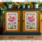 熟成パーチメントDA1Lデコパージュの緑豊かなピンクの牡丹 薄葉紙