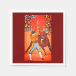 熟練したマタドールの岬と荒れ狂う牛 スタンダードカクテルナプキン