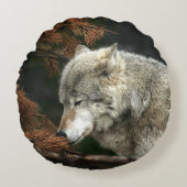 熟考する木材オオカミ ラウンドクッション (正面)