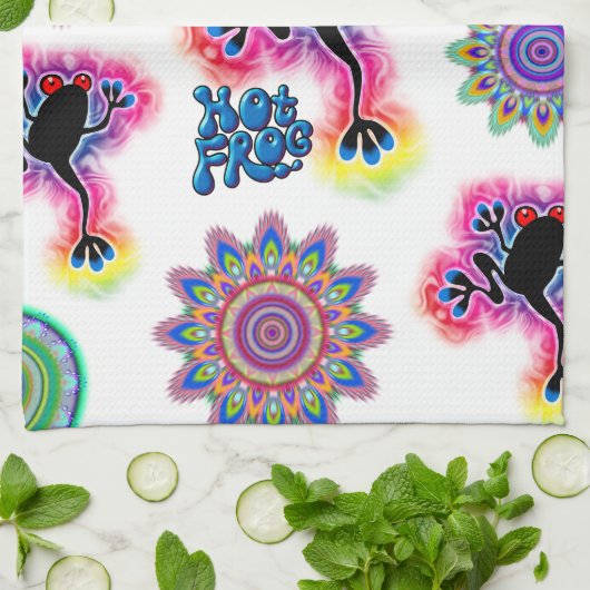 熱いカエルの波のサイケデリックなBoHoの台所タオル キッチンタオル (折り畳み)