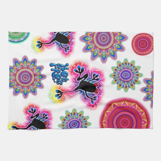 熱いカエルの波のサイケデリックなBoHoの台所タオル キッチンタオル (横)