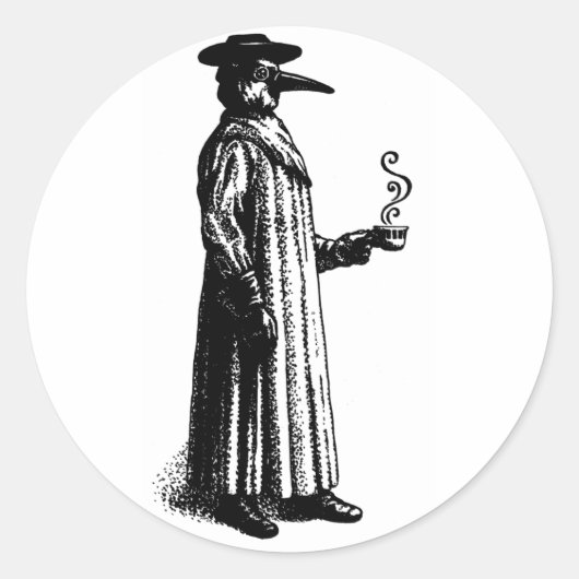 熱いカップパを持つペスト医師 ラウンドシール (正面)