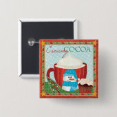 熱いココアが付いている緑の休日のコップ 缶バッジ (正面&裏面)