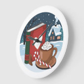 熱いココアで居心地の良いクリスマスナイト ラージ壁時計 (傾斜)