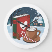 熱いココアで居心地の良いクリスマスナイト ラージ壁時計 (正面)