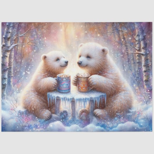 熱いココアの切り離しを持つ居心地の良い冬のホッキョクグマ 薄葉紙 (正面)