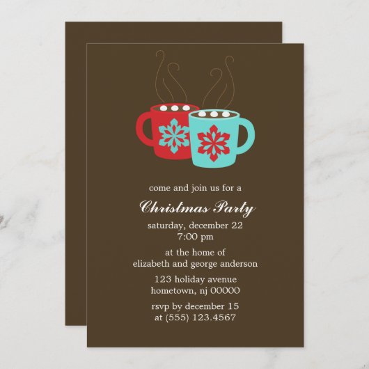 熱いココア休日のパーティの招待状 招待状 (正面/裏面)