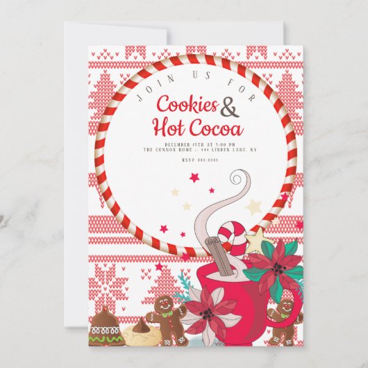 熱いココア及びクッキーのクリスマスの休日のパーティ 招待状 (正面)