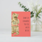 熱いコップを持った猫は元気にな感じる ポストカード (スタンド正面)