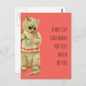 熱いコップを持った猫は元気にな感じる ポストカード (正面/裏面)