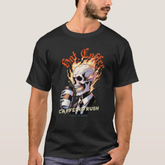 熱いコーヒーで燃えるようなスカル Tシャツ
