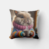 熱いコーヒーカップを持つバニー クッション (正面)