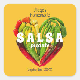 熱いスパイシーな赤い緑の黄色の唐辛子 ハート スクエアシール