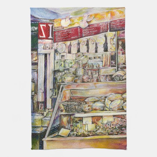 熱いデリで冷たい醸造物 キッチンタオル (縦)