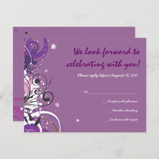 熱いバイオレットはカード星のバルミツワーの応答渦巻きます 出欠カード (正面/裏面)