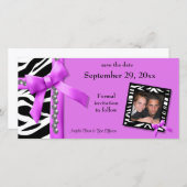 熱いピンクと白のゼブラの宝石は日付カードを保存 セーブザデート (正面/裏面)