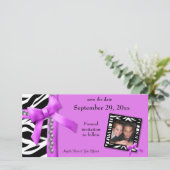 熱いピンクと白のゼブラの宝石は日付カードを保存 セーブザデート (スタンド正面)