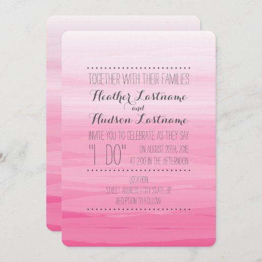 熱いピンクの水刺激を受けた色グラデーション結婚の 招待状 (正面/裏面)