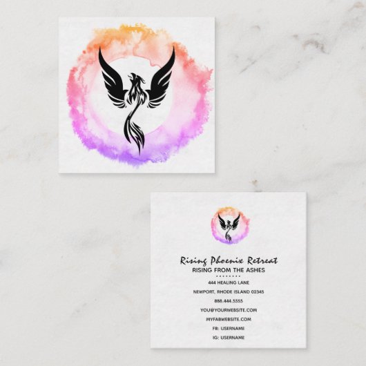 *~*熱いピンクの黒のフェニッグラデーションクスの火のリングや輪 スクエア名刺 (正面/裏面)