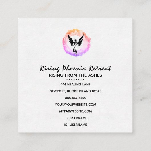 *~*熱いピンクの黒のフェニッグラデーションクスの火のリングや輪 スクエア名刺 (裏面)