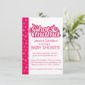 熱いママ赤ちゃんシャワー熱いピンクの青いドットの招待 招待状 (スタンド正面)