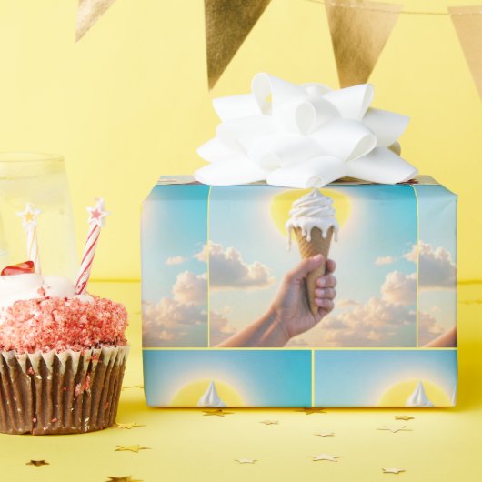 熱い太陽の下に滴るアイスクリームコーン ラッピングペーパー (誕生日パーティー)