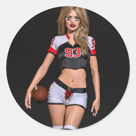 熱い女子サッカーの黒人戦 ラウンドシール (正面)