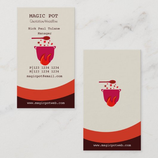 熱い料理のぐつぐつ煮えるポットのシェフ 名刺 (正面/裏面)