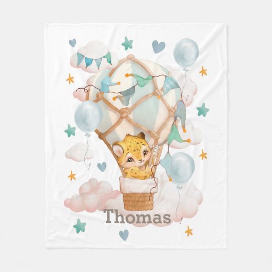 熱い気球の中のかわいいジャガー フリースブランケット (正面)