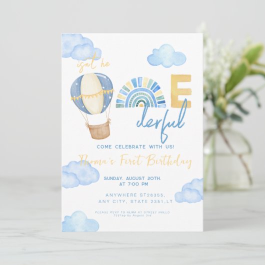 熱い気球は彼がonederful 1歳の誕生日ではない 招待状 (スタンド正面)