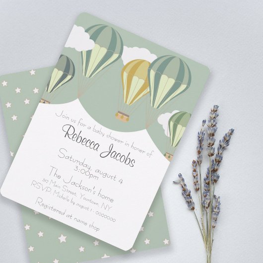 熱い気球を持つベビーシャワー招待状 招待状