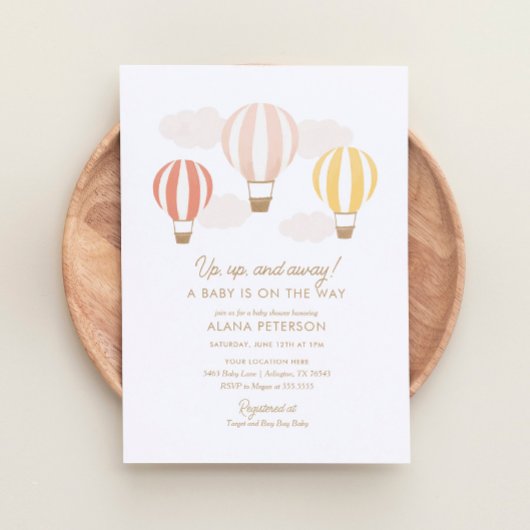 熱い気球女の子の旅行ベビーシャワー 招待状