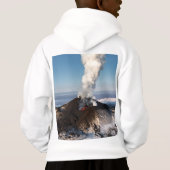 熱い溶岩の噴水は噴火口の火山から噴火します (裏面)